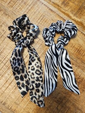 Upcycled Twilly Ribbon Scrunchie animal print